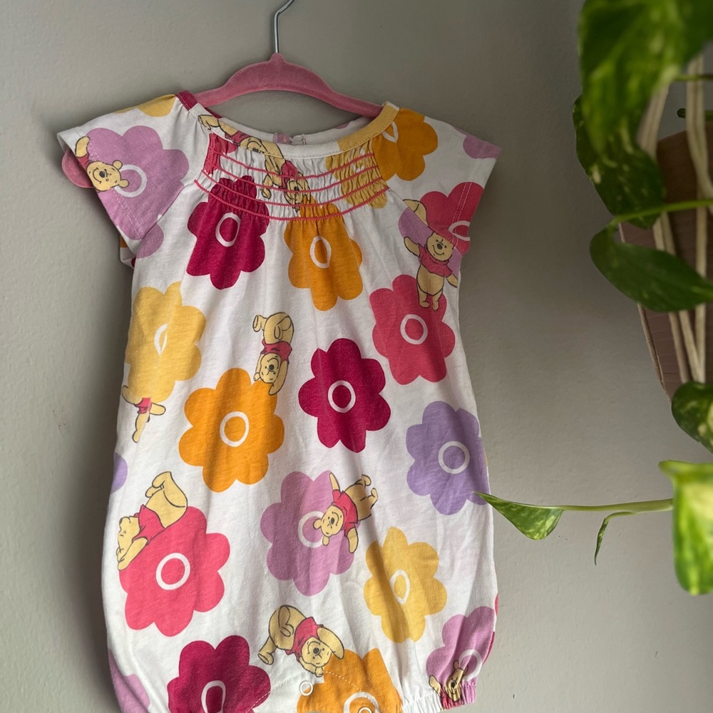 Disney Winnie the Pooh Baby Romper 6-9M Floral Vintage Inspired One Piece